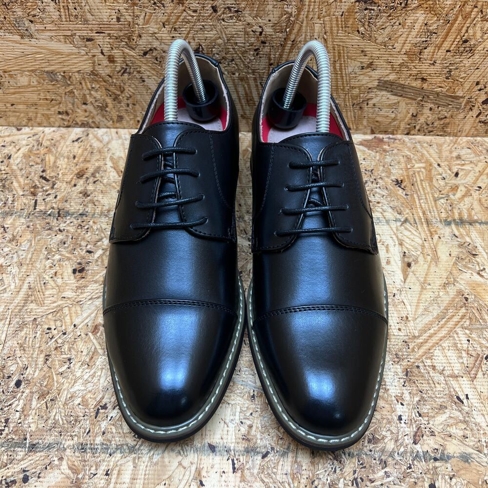 Bruno Marc Princewide-6 Black Leather Upper Cap Toe Derby Mens 7.5W Dress Shoes